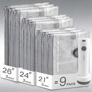 Travel Vacuum Sealer Bags with USB Electric Pump, Space-Saving Lightweight Organizers for Clothes & Travel Must-Haves, 9-Pack Set