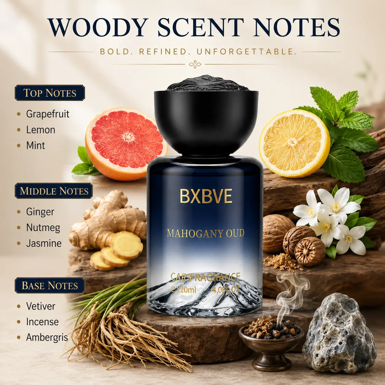 Car Fragrance 4.0FL Oz(120ml), Long Lasting Car Air Freshener, Ocean, Woody, Vanilla & Fruity Floral Scent Diffuser, Car Interior Deodorizer, Home Office Fragrance Gift