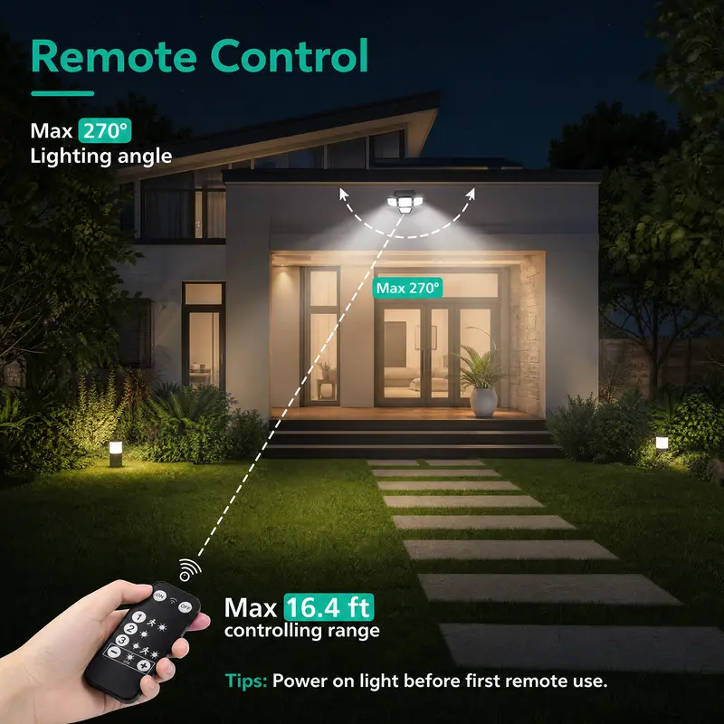 Hoodink Solar Outdoor Wall Light - 4500LM Flood Beam, 306LED 4-Heads Motion Sensor, Remote Control, 270°Wide Angle, IP65 Waterproof, Easy Install, 3 Modes, Solar No Wiring, Adjustable Flood & Spot Lighting, Outdoor Lighting Solutions for Backyard Hoodink Solar Outdoor Wall Light - 4500LM Flood Beam, 306LED 4-Heads Motion Sensor, Remote Control, 270°Wide Angle, IP65 Waterproof, Easy Install, 3 Modes, Solar No Wiring, Adjustable Flood & Spot Lighting, Outdoor Lighting Solutions for Backyard