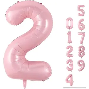 40 Inch Balloon Number 2 Pastel Pink, Large Foil Light Pink Number Balloons Set 0-9 for Girls Women, Digital 2 Helium Balloons for Girls 2nd Birthday Graduation Princess Party Decorations