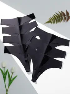 Women's Low Waist Thong Panties, Seamless No Show Breathable Underwear, Comfortable Daily Wear, Pack of 7, Skin-Friendly Fabric