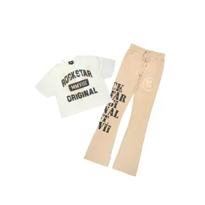 Borya Beige Rhinestone T-Shirt/Baggy Stacked Track Set