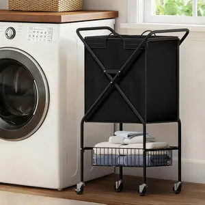 Laundry Basket with Wheels:88L Rolling Laundry Cart Foldable Frame Dirty Clothes Laundry Hamper 36"H 4 Caster 2 Brake Waterproof Removable Liner Carry Handle for Dorm Laundry Room,Black