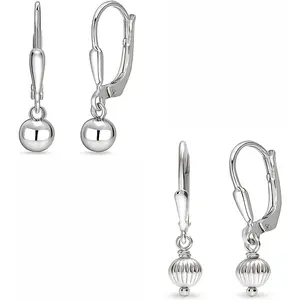 925 Sterling Silver Leverback Earrings for Women Classic Bead Ball, Hammered Mirror Ball & Pearl Drop Dangle Earrings