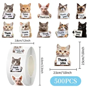 Christmas Gift Label Sticker, 500 count Thank You Stickers Roll Cute Kitty Self-Adhesive Labels for Small Business Packaging Envelope Seals Wrapping DIY Crafts Decor Pet Store Greeting Cards Party Favors Bags Boxes