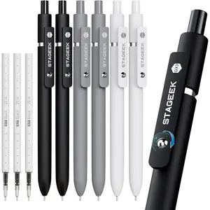 Black Gel Pens GX3, 6Pcs Fine Point Smooth Writing Pens with 3 Extra Refills, Black Ink for Journaling, Office, Note Taking, School Supplies, Nurse Aesthetic(Black Gray White)