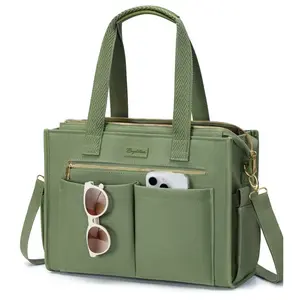 Bagstellar Canvas Tote Bag for Women, Large Work Travel Tote Bags With 9 Pocket & Zipper College Bible Laptop Bag Crossbody Handbag