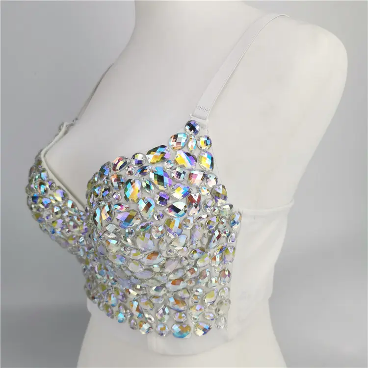 Women's Short Sleeveless Body-Hug Knit Tube Top - Elastic, Hand-Sewn AB Rhinestones, Sparkly Sequins, Goth Cami for Ethnic Tribe Belly Dance, Nightclub Stage Performance Wear, Shiny Sequins