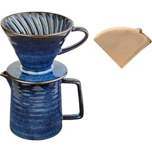 Pour Over Coffee Maker,Ceramic Coffee Maker With 40 count V60 Paper Filter,15oz/450ml Pour Over Coffee Dripper (Starry Blue, V02)