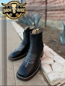 911 Black Botin Cowhide Leather Square Toe Chelsea Boots Ankle Boots