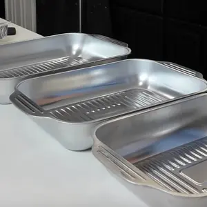 LOVEWE 3/2-Pack Stainless Steel Rectangular Baking Trays with Wooden shovel, Perfect for Use As Oven Trays, Serving Dishes, And Versatile Heating Trays for Grilling, Home Cooking, Festive Meals Heat Resistant Bakeware