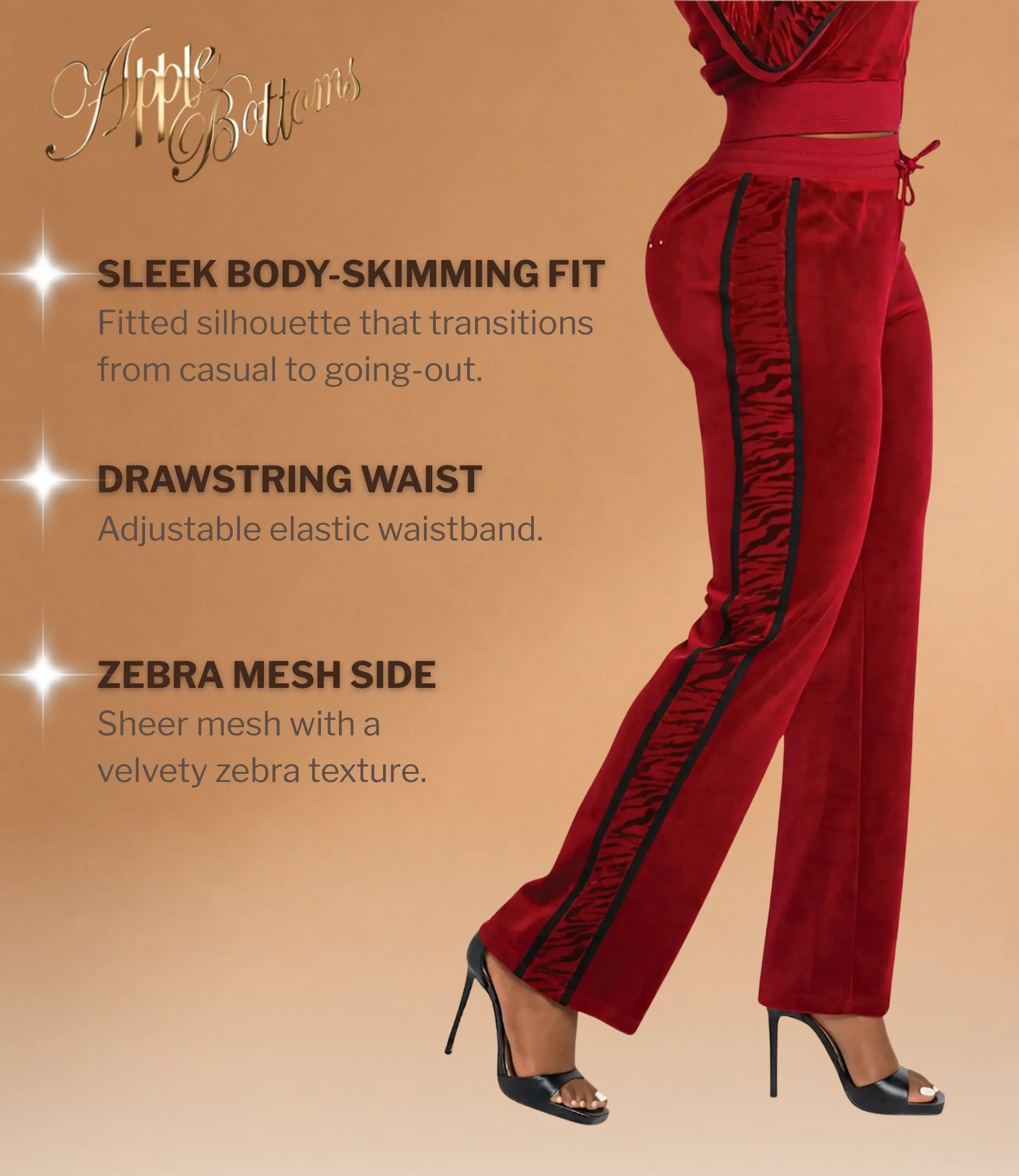 Velour Wide Leg Track Pants, Comfortable Casual Bottom & Top for Daily Wear