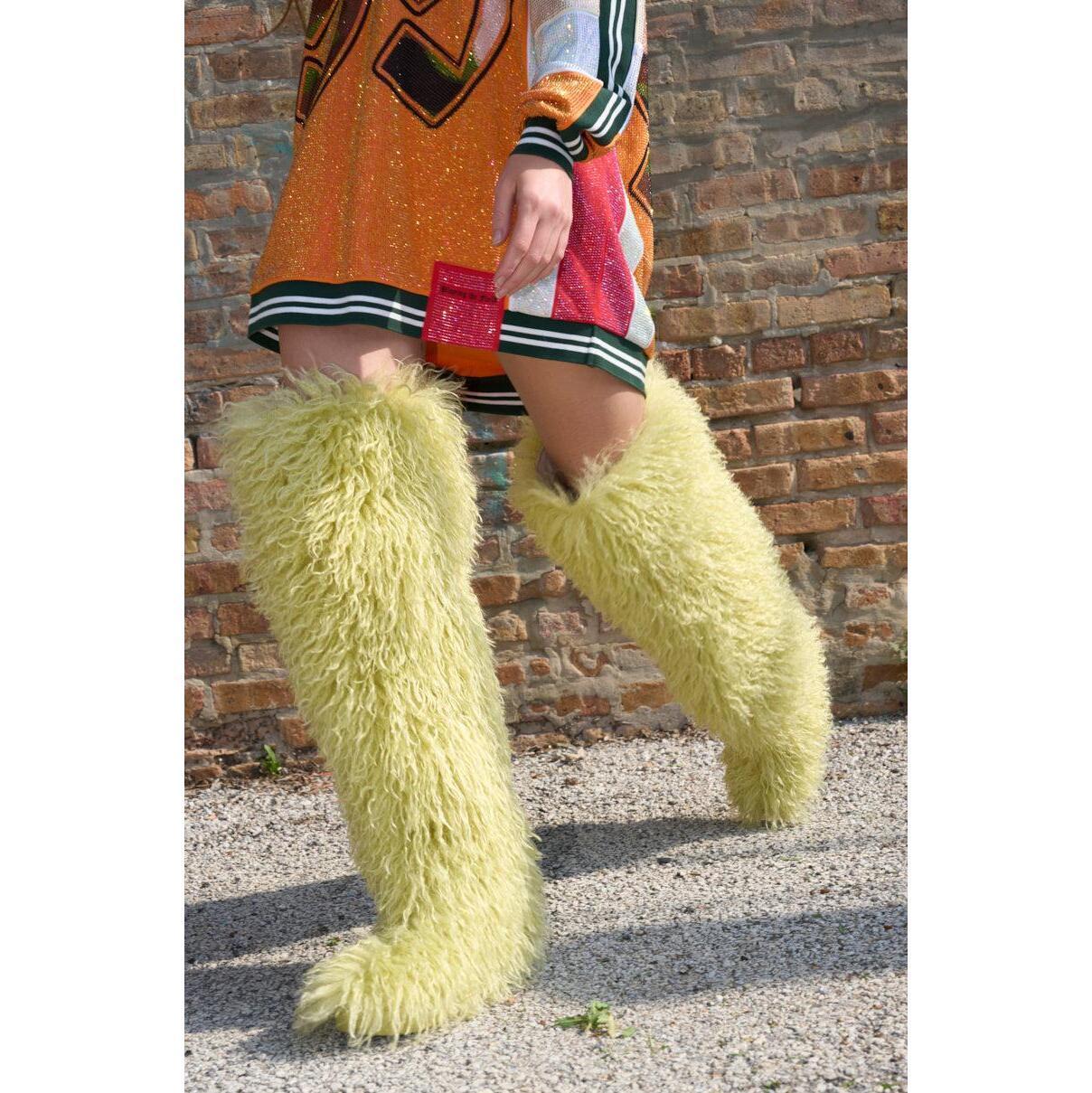 AZALEA WANG TEMPLETON LIME FAUX POODLE FUR OVER THE KNEE BOOT