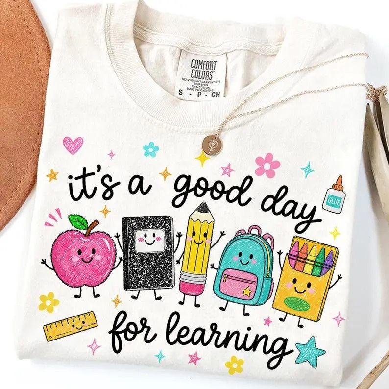 Comfort Colors It’s a Good Day for Learning T-Shirt, Teacher Life Back to School Graphic Tee, Apparel Made In The US – 369 Clothing Shop