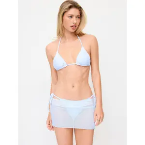 Cider Halter Neckline Lace Panel Tie Side Triangle Bikini Set With Mesh Lace Skirt SwimWeek