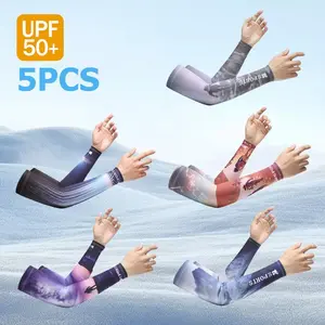 5 Pairs Sports Arm Sleeves for Men & Women - UPF 50+ UV Protection & Cooling Compression Sleeves with Breathable Fabric, Anti-Slip Design for Basketball, Running, Cycling