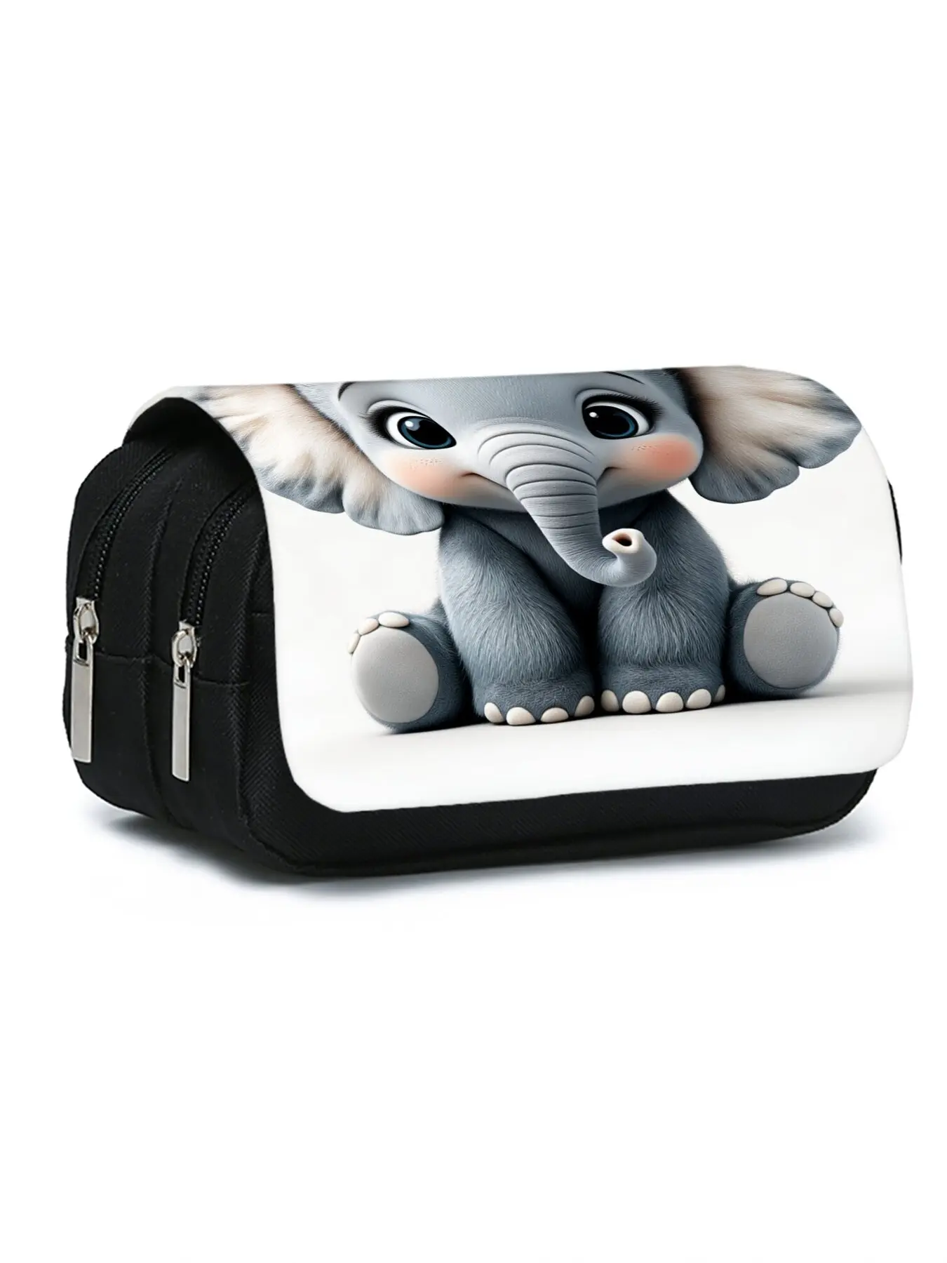 Cute Little Elephant Pattern Printed Double Flip Cover Pencil Bag