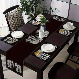 1 piece/5 piece set/7 piece set table flag and placemat combination, exquisite printed linen material elephant pattern, suitable for holiday parties, kitchen fireplace restaurant decoration, home decoration, coffee tables, family gatherings