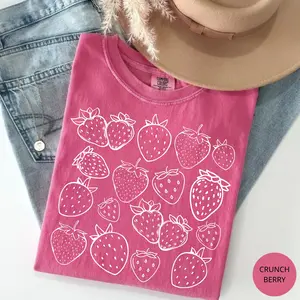 Comfort Colors Cottagecore Shirt for Women Strawberry Shirt, Strawberry Lover Gift for Gardener Tshirt, Fruit Tee Botanical Shirt, Cotton Fabric