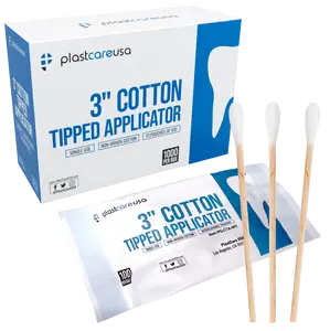 3" Cotton Tip Applicators by PlastCare USA - Box of 1000 (10 Packs of 100)