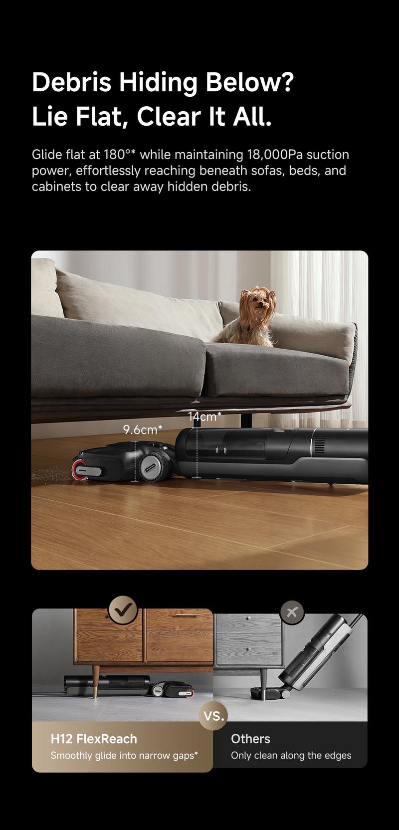 DREAME H12 PRO Wet Dry Vacuum Cleaner, Smart Floor Cleaner Cordless Vacuum and Mop for Hard Floors, One-Step Edge to Edge Cleaning with Hot Air Drying Black