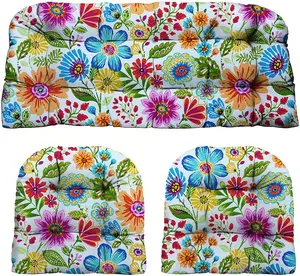 RSH Decor 3-Piece Wicker Cushion Set For Outdoor Furniture - Water Resistant, Tufted, All-Weather