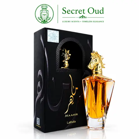 Lattafa MAAHIR EDP Men's Woody Aromatic Cologne - Rose Top Notes, 3.4Oz(100ml) Intense Boxed Liquid Perfume, Single Item, Mens Gifts, Evokes Strength and Confidence