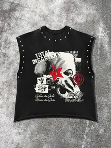 Men's Loose-Fit Round Neck Outlaw Print Tank Top, Casual Street Style Aesthetic Sleeveless Shirt for Gym & All Seasons, Comfortable Menswear