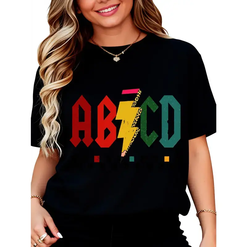 ABCD Rock Teacher Graphic T-Shirt, Back to School Kindergarten Teacher Tee