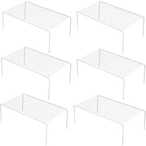 Set of 6 Large (15.7 x 9.4 Inch) Kitchen Cabinet Organizer Shelf, Wire Freezer Storage Shelves Rack, Rustproof Steel Metal Shelf Riser for Dish Plates Pantry Cupboard Organization, White