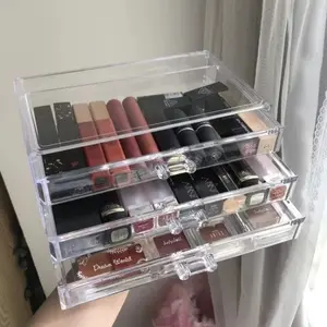 Transparent Acrylic Cosmetic Storage Box, Drawer Type, Dustproof Organizer for Lipsticks, Brushes, Vanity Desktop Storage Rack