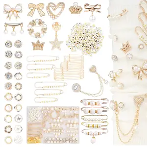 335 Pcs DIY Sock Charms Kit, Gold Decorations with Letter Beads, Pearls and Rhinestones, Safety Pins and Brooches Set for Socks Sneakers, Personalized Upcycling Craft Accessories