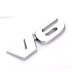 1 pc  V6 Emblem Letter for Side Door - Black & Chrome, Featuring Black and Chrome Design Elements