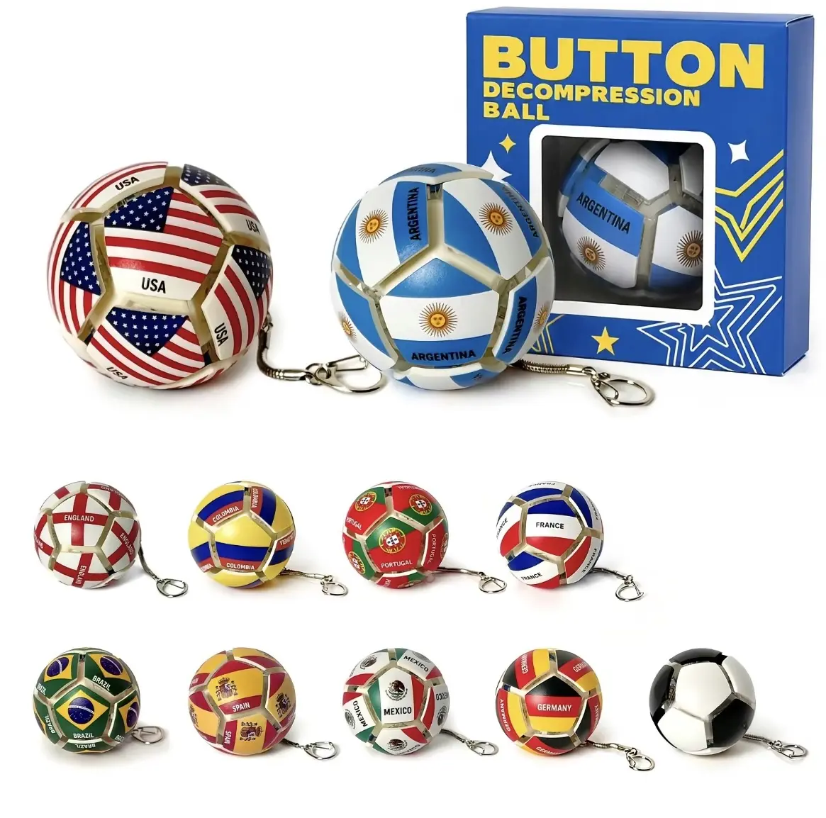 Creative Keychain, Light Up Fidget Soccer Ball Keychain, Press Glow Stress Relief Toy, Light Up Mini Soccer Fidget Keyring for Backpack
