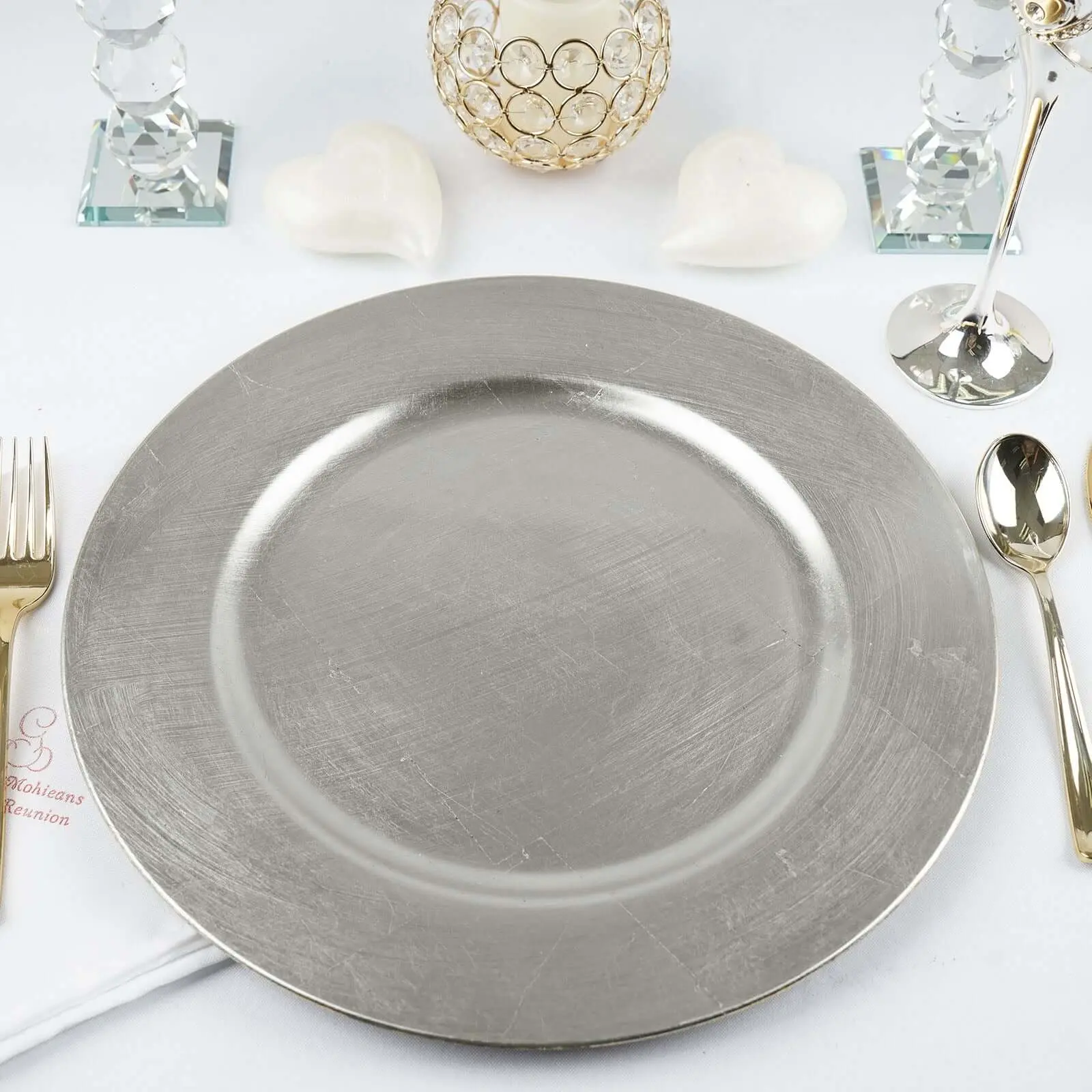 6-Pack 13 in Acrylic Plastic Metallic Silver Charger Plates - Decorative Service Plates for Dinner Tableware Decoration, 6 Pieces, Six Pieces