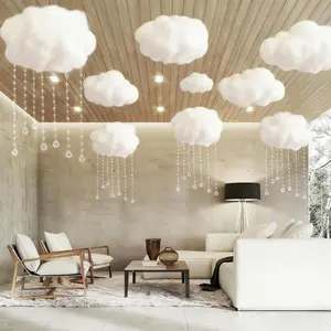 9 Sets Artificial Cloud Props Ceiling Cloud Decorations with Sun Catching Crystals 3D Hanging Fake Clouds Cotton for Bedroom Living Room Ceiling Baby Shower Party Wedding DIY Hanging Ornament