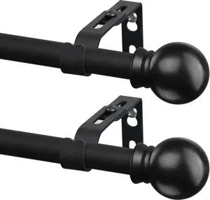 2 Pack Black Curtain Rods for Windows 28 to 48 inch, 5/8 inch Small Cafe Window Curtain Rods, Short Drapery Rods for Bedroom Kitchen (Size30-50 Inch, Matte Black)