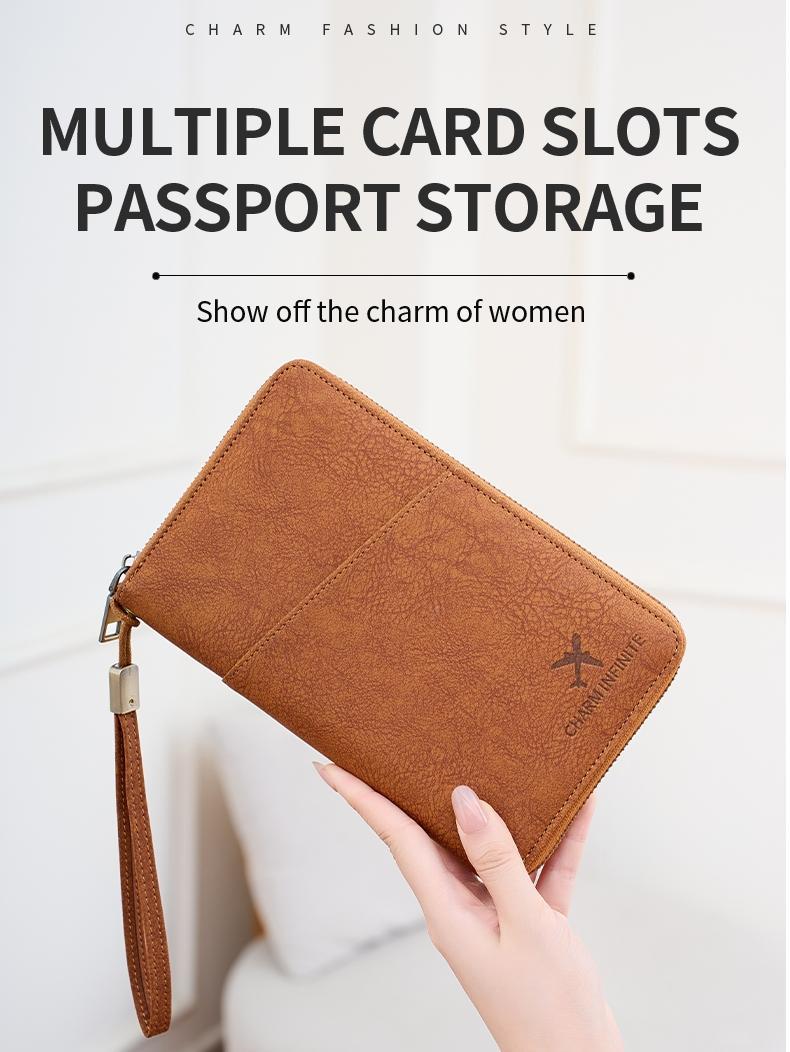 RFID Blocking Passport Holder, Holds Multiple Passports, Travel Document Organizer, Skin-Friendly Zipper Wallet, Detachable Wrist Strap, Passport Cover