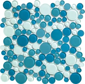 Simple Tile 5 Sheets Glass Mosaic Tile for Kitchen Backsplash, Bathroom Shower Wall, "Bubble Collection", GM 4104 - Ocean, Mixed Rounds, 12"X12"X5/16"