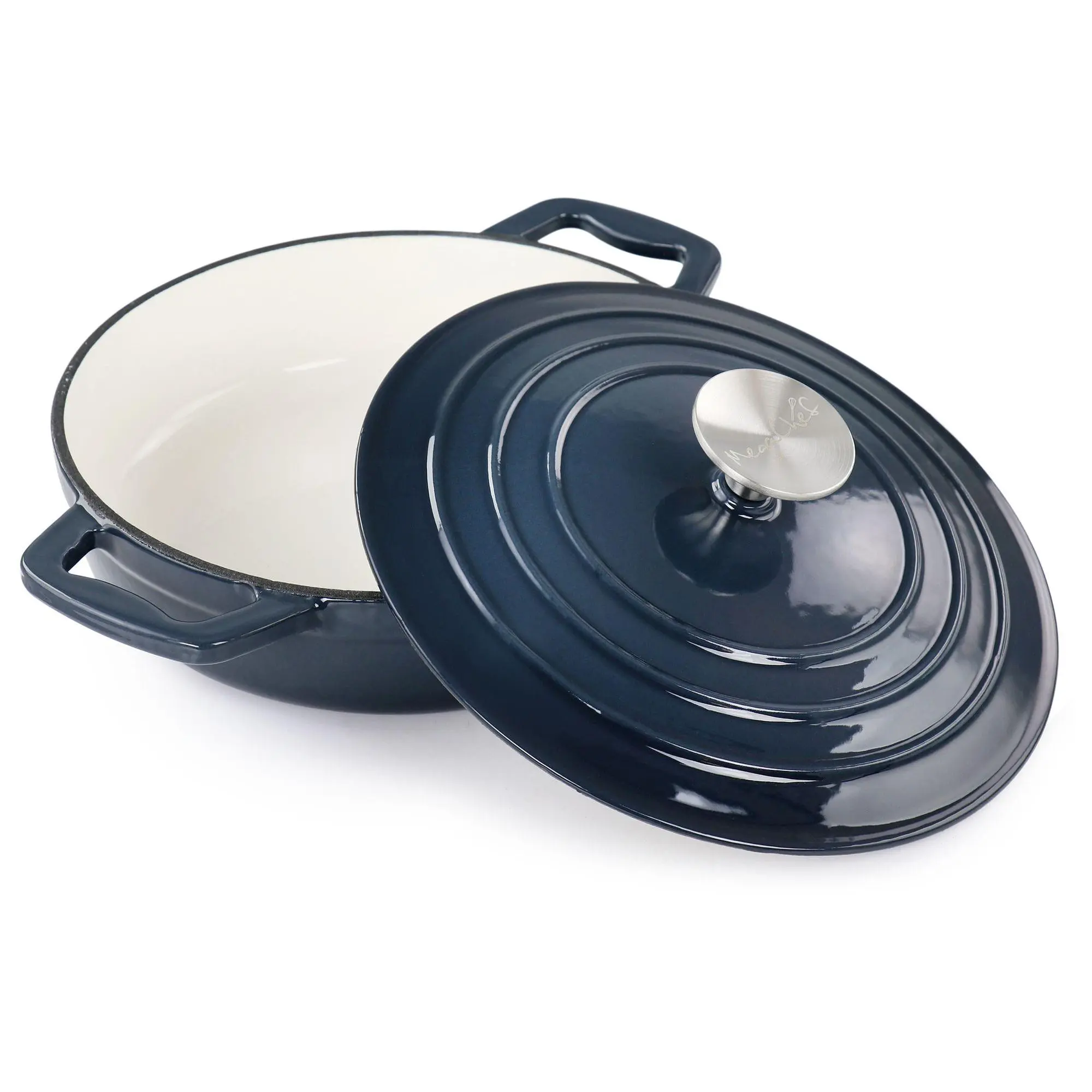 MegaChef 2 Quart Round Enameled Cast Iron Braiser Pan MegaChef 2 Quart Round Enameled Cast Iron Braiser Pan