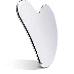 Stainless Steel Gua Sha Facial Tool for Lymphatic Drainage & Skin Care - Mirror Finish, Travel Pouch Included, Silver