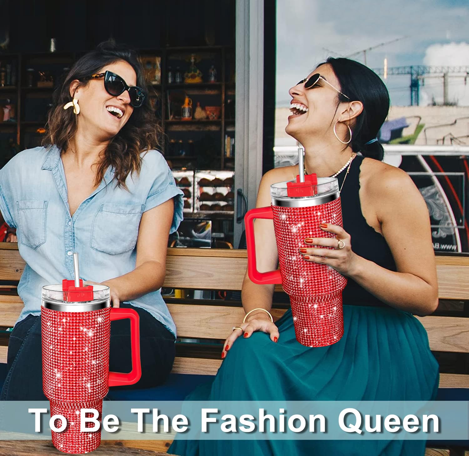 40oz Bling Rhinestones Tumbler with Handle - Sparkly Stainless Steel Water Bottle for IceCoffee, Must-Have CarAccessories & GymEssentials, Diamond Studded Cup for Women, Cute Birthday Gifts