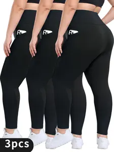 3-pack of solid high-waisted women's yoga pants, comfortable and breathable, sweat absorption, pockets, suitable for leisure, fitness and yoga