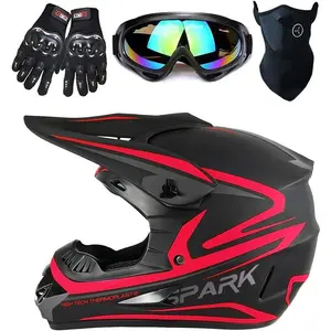 Youth Kids Dirt Bike Helmet 4Pcs Combo – DOT Approved Motocross Off Road Helmet with Gloves Goggles Mask for ATV UTV Street Bike