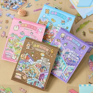 Mini Scene Sticker Book Set, Gentle Tune Series Cartoon Theme, Handmade Journal Scenery Stickers, Sticker Sheets, DIY Creative 3D Decoration Material