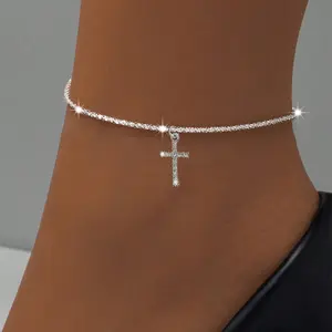 1pc Spring/Summer High-End Design Small Snake Cross Square Pendant Thin Chain Multi-Style Anklet Suitable for Women'S New Year Daily Vacation Party Wear