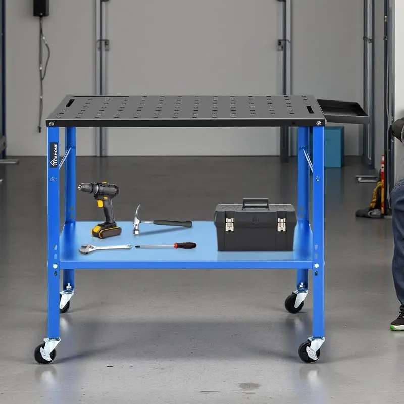 YITAMOTOR Portable Welding Table, 36" x 18" Welding Table Top with 5/8" Holes, Casters with Brakes, 1200lb Load Capacity Metal Welding Bench, Extra Middle Shelf for Convenient Storage