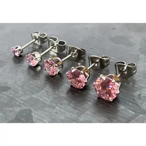PAIR of Beautiful Hypoallergenic Prong Set Pink CZ Gem 316L Surgical Steel Stud Earrings!