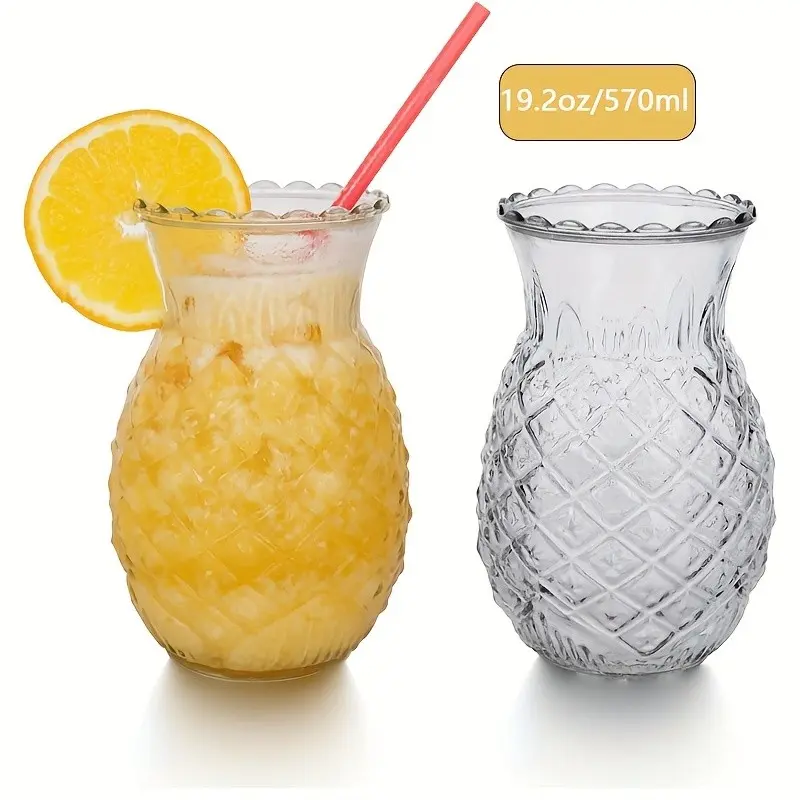 1/2counts Cocktail Glasses, 20 Oz Pineapple Glasses Tropical Flair Tiki Glassware Drinkware Glass Cups for Cocktails, Premium Drinking Glasses for Wine, Juice, Milk, Water, Bar, Party, Wedding, Durable Glass