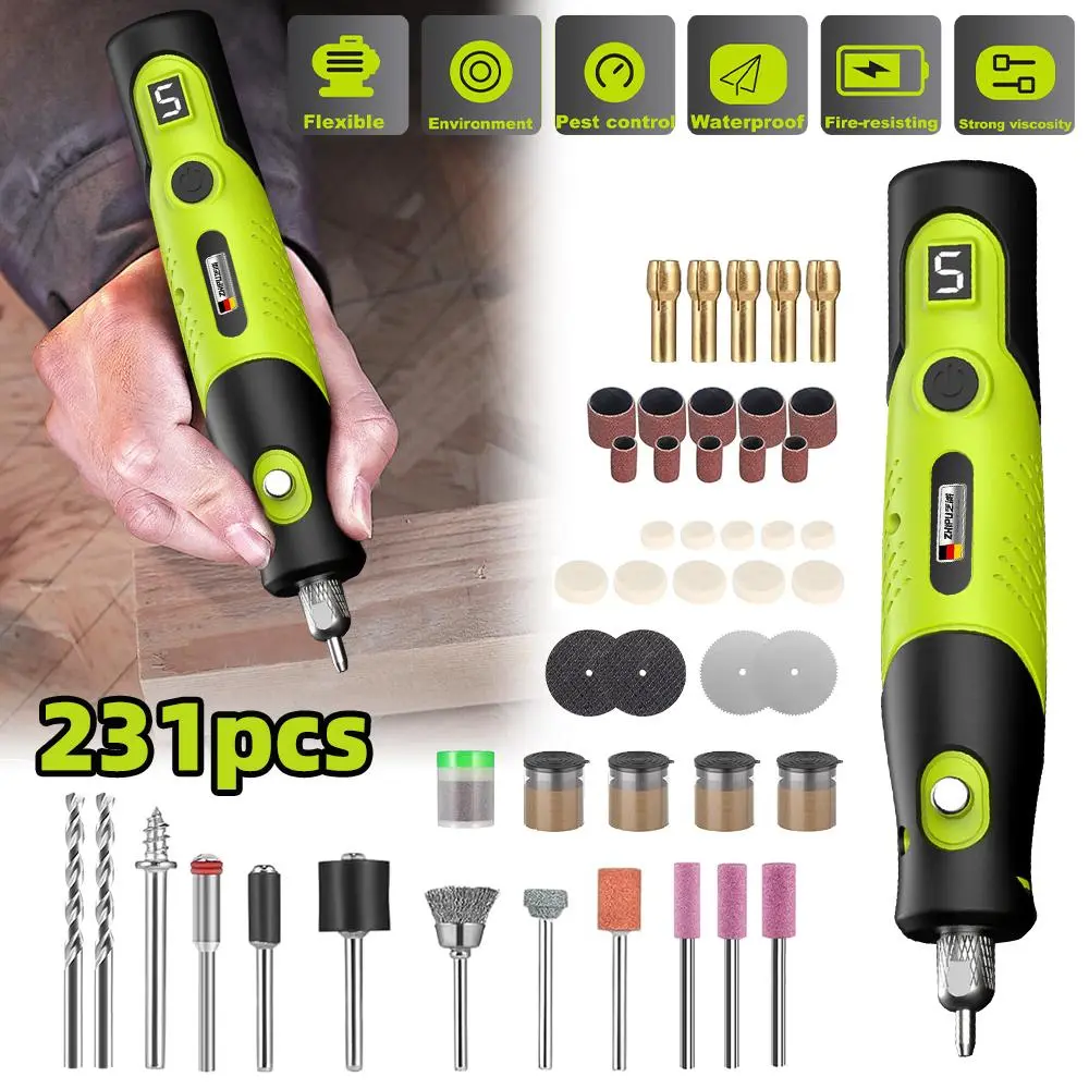 【BackToSchool】Rotary Tool Kit Mini Cordless, 231pcs Accessories with 5 Variable Speeds (5000-18000RPM), USB Rechargeable for Sanding, Polishing & DIY Projects
